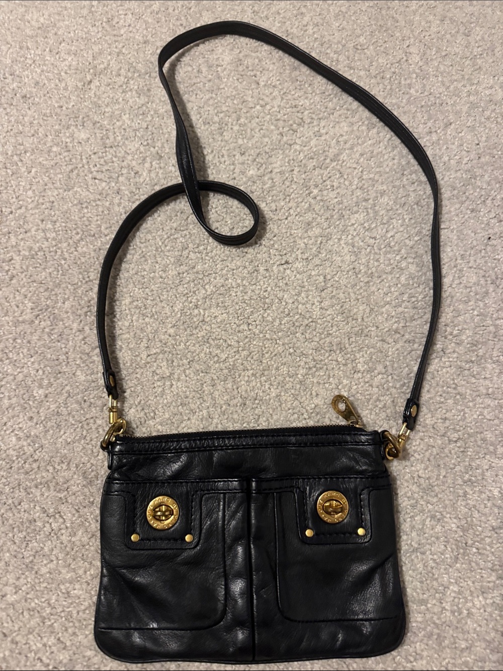 Classic Black Leather Crossbody Bag with Gold Hardware